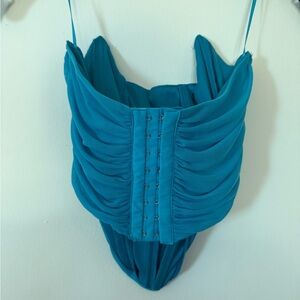 Blue teal Ruched Corset Top